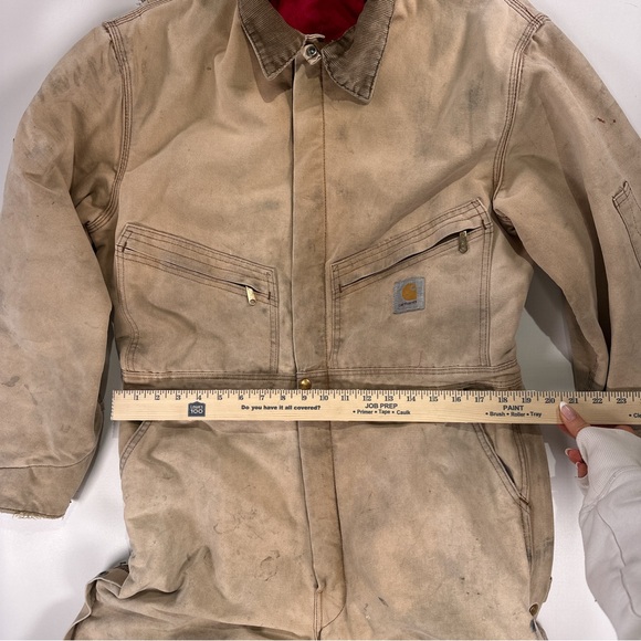 Carhartt Mens Coveralls Vintage Duck Canvas Insulated Tan 44R - Picture 13 of 16